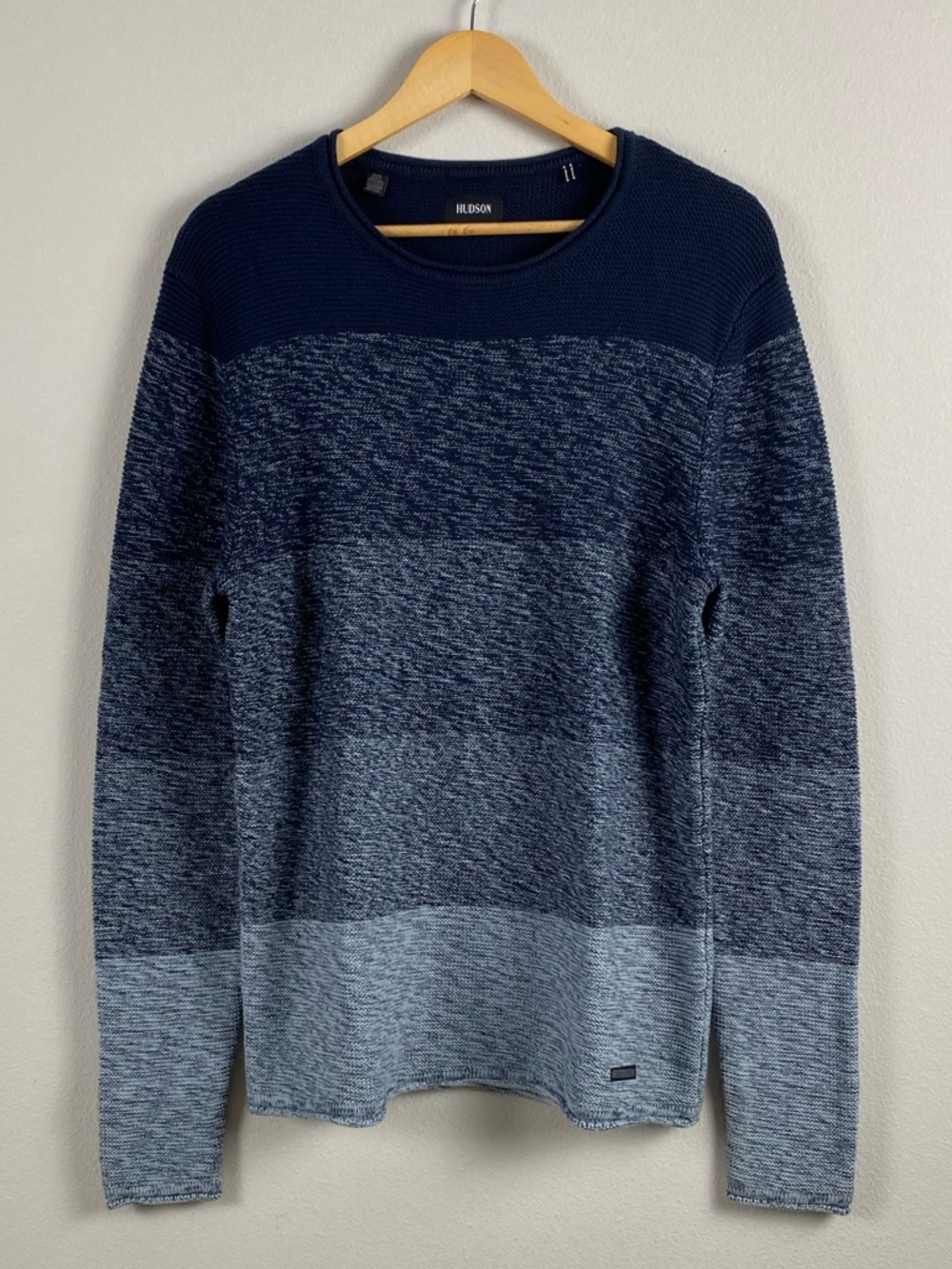 Hudson Garment Dyed Knit Long Sleeve Sweater | Gradient Stripe, Roll Hem | Blue